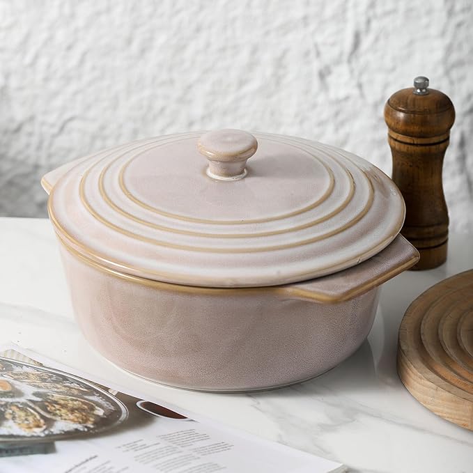 HVH Ceramic Casserole Dish with Lid Oven Safe, 2 Quart Round Casseroles Dishes Set, 9 Inches Round Baking Dish with Lid Oven Safe, Deep Casserole Dishes for Oven for Dinner Party (Sand Color) - Image 7