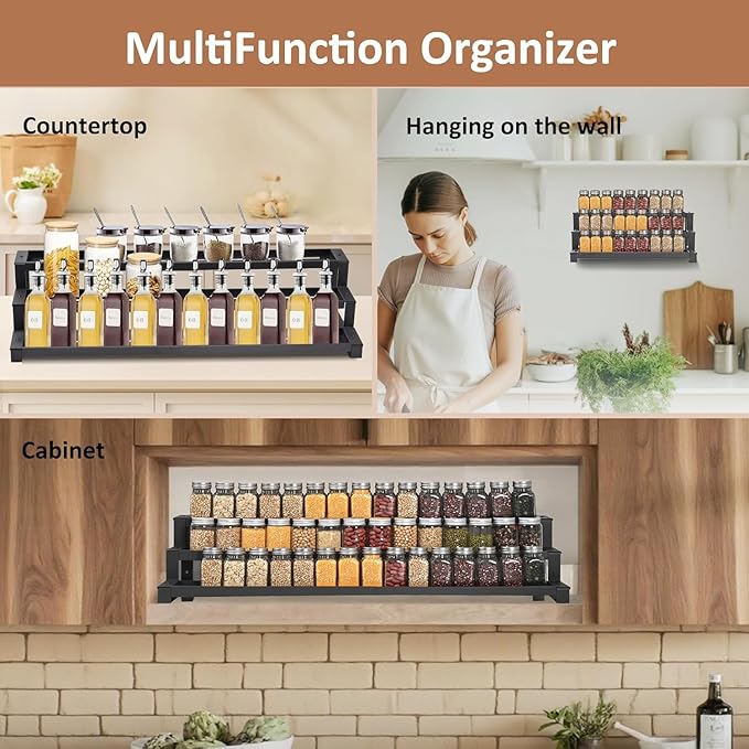 GOENDR Expandable Spice Rack Organizer for Cabinet, 3 Tier Metal Spice Organization,16"-29.5" Wide Adjustable Seasoning Organizer, Display Shelf, Canned Goods Organizer for Pantry Kitchen Countertop - Image 5