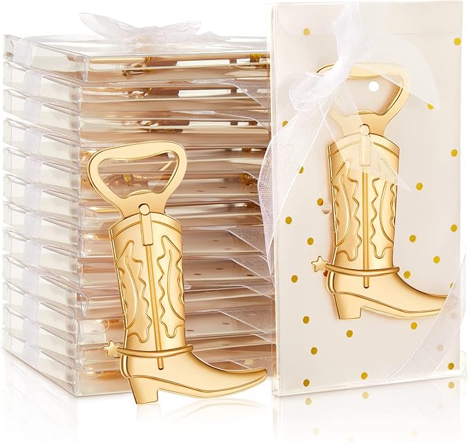 Hortsun 36 Sets Cowboy Boot Bottle Openers Baby Shower Bottle Opener Favors for Guest Party Bottles Opener Gifts Bulk for Baby Shower Wedding Birthday Party Favor Decoration Supplies(Gold)