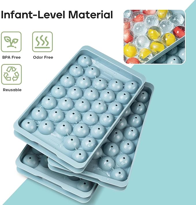 Round Ice Cube Trays for Freezer - Ice Cube Tray with Lid and Bin,Stackable Ice Ball Maker, BPA-Free Ice Mold, Circle Ice Trays for Juice,Coffee and Cocktails (1.2in/93 balls&box) - Image 2