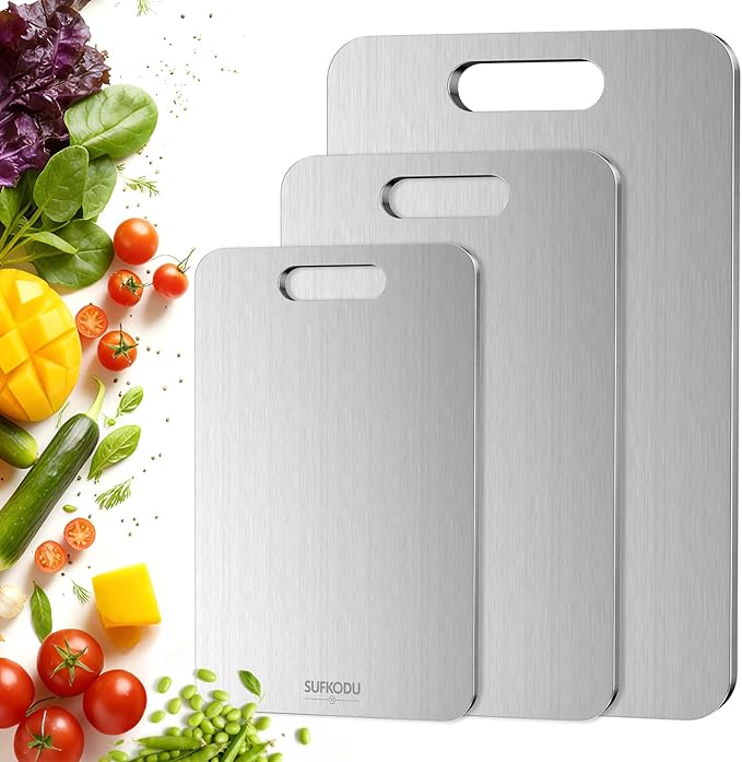 Titanium Cutting Board Set of 3, Titanium Cutting Boards for Kitchen, 100% Double-Sided Titanium Cutting Boards, Separate Raw and Cooked Food Areas, Non-Toxic, Dishwasher Safe (S+ M + L) by Sufkodu