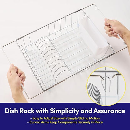 Dish Drying Rack Over The Sink Expandable to 24.5" Dish Drainer — Space-Saving Rectangular Kitchen Extending Drying Station with Utensil Holder, Fits Most Sinks for Easy Dish Organization, White - Image 5