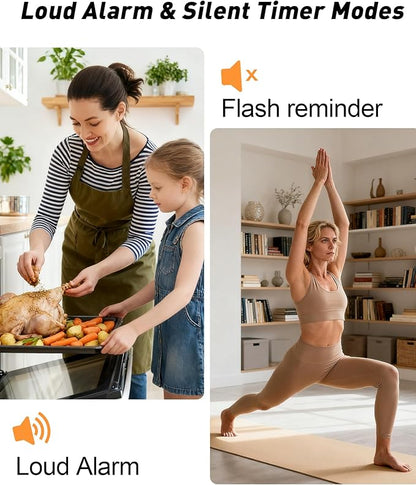 TPNEG Digital Kitchen Timer - 4-Channel Cooking Timer with Alarm, Magnetic Back, Loud & Silent Modes, Count Up/Down, Ideal for ovens, Seniors, Kids and classrooms, Replaceable AAA Battery - Image 5
