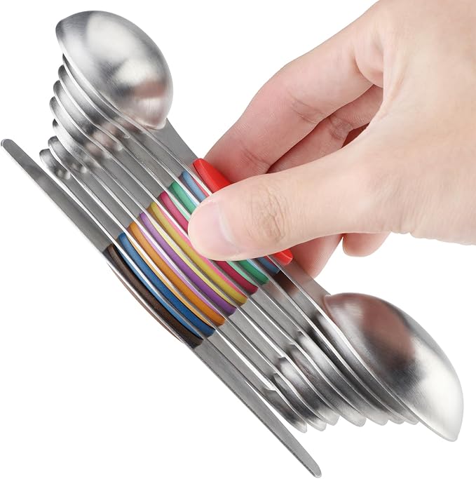 Magnetic Measuring Spoons Set Stainless Steel Dual Sided Stackable Teaspoon Tablespoon Nesting Measuring Spoon for Measuring Dry and Liquid Ingredients Color - Image 3