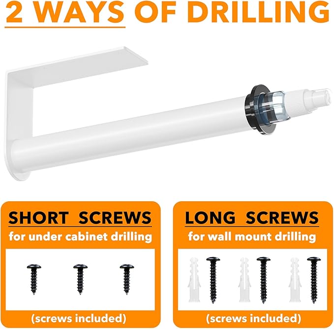 SpaceAid SprayNeat Paper Towel Holder with Spray Bottle, Under Cabinet Paper Towels Holders with Sprayer Inside Center, Hanging Wall Mount Papertowels Roller for Kitchen and Bathroom (White)