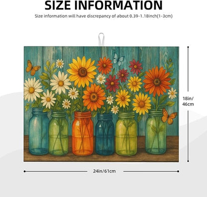 Rustic Vintage Flower Dish Drying Mats for Kitchen Counter, Large 18"x24" Dish Mats for Drying Dishes, Microfiber Absorbent Dish Drying Pad Rack Mat Kitchen Decor Reusable Washable