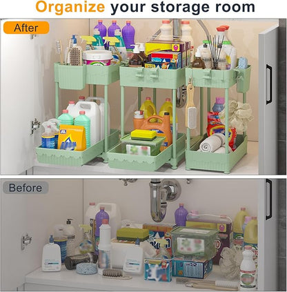 Sevenblue 3 Pack Under Sink Organizers, 2-Tier Multi-Use Kitchen and Bathroom Organizers and Storage with Sliding Drawers, Bathroom Cabinet Organizer (Green, 14.8 Inch) - Image 4