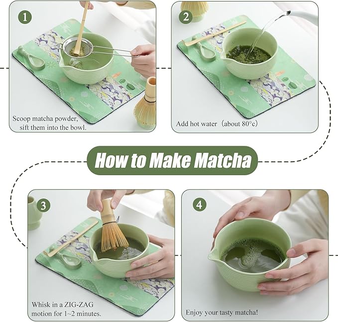 Clay&Fire Matcha Whisk Set, Ceramic Matcha Set, Matcha Bowl with Spout and Whisk, 9 pcs Matcha Tea Kit for Matcha Lovers, Ideal Gift Christmas, Birthday (Green) - Image 6