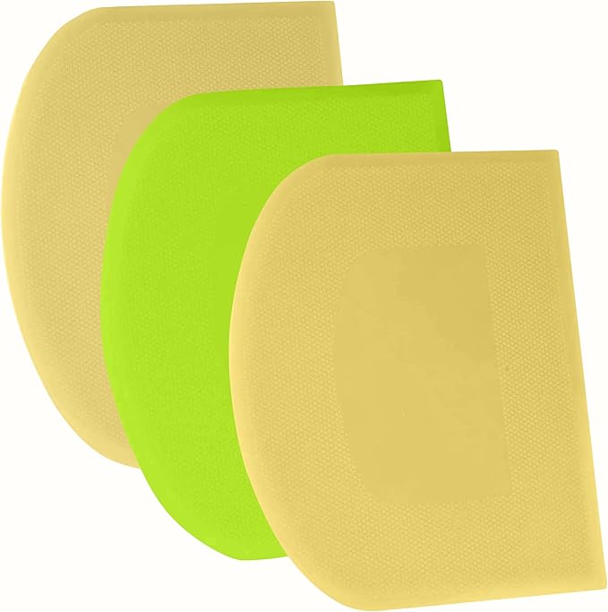 SURDOCA Dough Scraper Bench Scraper - 3P 13x7.9" Plastic Flexible Bowl Scraper, Sharp Edge & Angles Cake Scraper. Non-Slip Bakeware Decorating Tools Sculpting & Modeling Tools - Yellow+Green+Yellow by SURDOCA