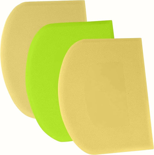 SURDOCA Dough Scraper Bench Scraper - 3P 9.5x6.1" Plastic Flexible Bowl Scraper, Sharp Edge & Angles Cake Scraper. Non-Slip Bakeware Decorating Tools Sculpting & Modeling Tools - Yellow+Green+Yellow by SURDOCA
