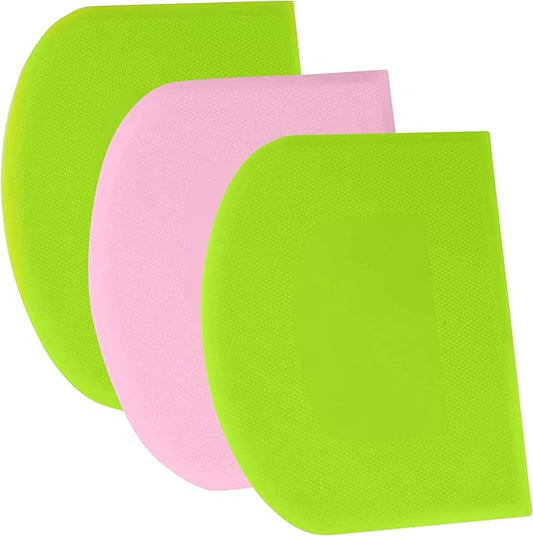 SURDOCA Dough Scraper Bench Scraper - 3P 11.8x7.3" Plastic Flexible Bowl Scraper, Sharp Edge & Angles Cake Scraper. Non-Slip Bakeware Decorating Tools Sculpting & Modeling Tools - Green+Pink+Green by SURDOCA