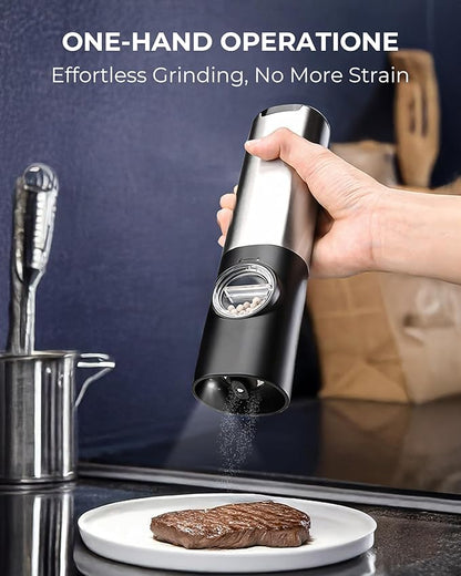 Electric Salt & Pepper Grinder Set - USB-C Rechargeable with LED Light & Charging Dock, 5 Adjustable Coarseness Settings, One-Touch Automatic Mills for Kitchen, Dining, and Gifts