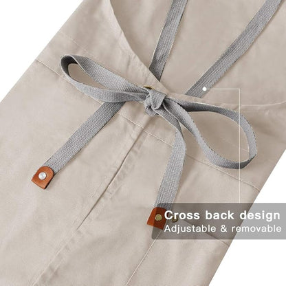 Mignongirl Crossback Apron with Pockets x2,Split Apron with Adjustable Straps,M-XXL (Beige) - Image 4