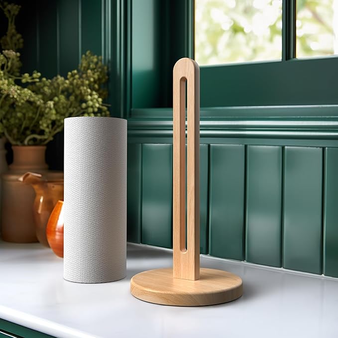 KitchLife Wooden Paper Towel Holder Countertop, Fits Jumbo Roll, Solid Freestanding Beech Wood Light Wood Paper Towel Dispenser Stand with Non-Slip Base - Image 6