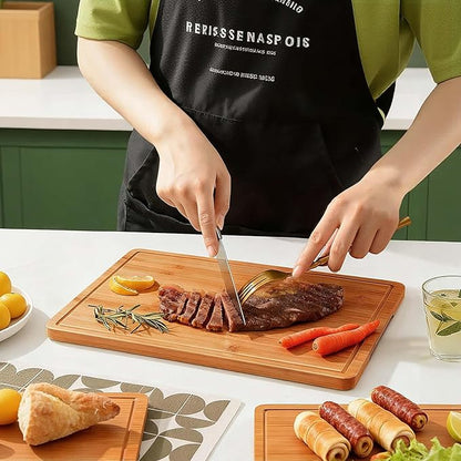 Zarler Bamboo Cutting Boards for Kitchen, 15.5x10.5 Wood Cutting Board with Juice Grooves and Handle, Wooden Chopping Board Set for Meal Prep, 500℉ Carbonized Bamboo, XL Size, Ideal Kitchen Gift