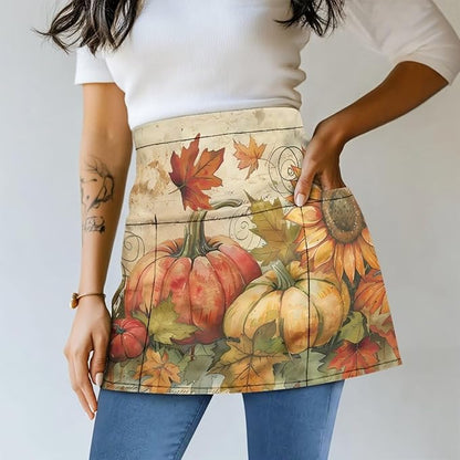 Server Apron with 3 Pockets, Waterproof Oil Waitress Waiter Half Apron for Restaurant Hotel Kitchen Cafe