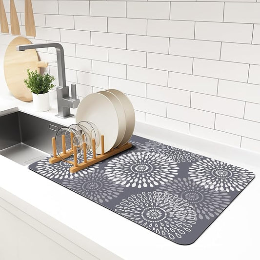 LuxStep Dish Drying Mat Super Absorbent Kitchen Counter Mat Rubber Backing Draining Mat Easy to Clean Kitchen Accessories Dish Rack Pad for Dishes, Utensils, Countertops, Sinks 16" x 24" Grey by LuxStep