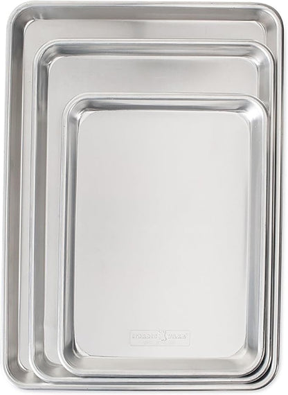 Nordic Ware Naturals 3 Piece Set - USA Made Aluminum Commercial Quality Sheet Pan for Baking or Roasting, Encapsulated Galvanized Steel Rim Prevents Warping; Half Sheet, Jelly Roll and Quarter Sheet by NordicWare