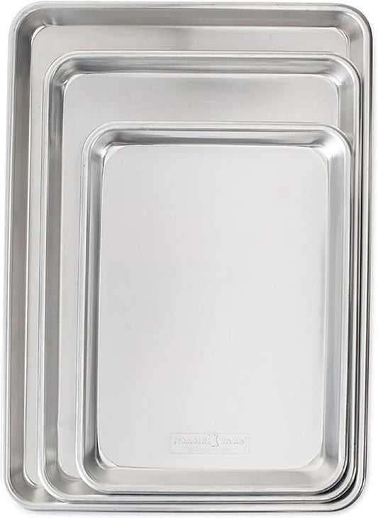 Nordic Ware Naturals 3 Piece Set - USA Made Aluminum Commercial Quality Sheet Pan for Baking or Roasting, Encapsulated Galvanized Steel Rim Prevents Warping; Half Sheet, Jelly Roll and Quarter Sheet by NordicWare