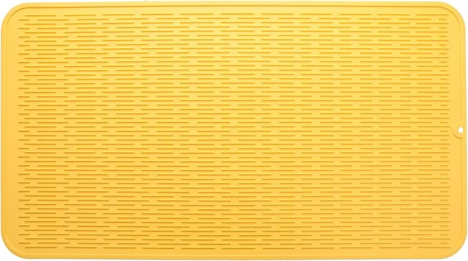 MicoYang Silicone Dish Drying Mat for Multiple Usage,Easy clean,Eco-friendly,Heat-resistant Silicone Mat for Kitchen Counter or Sink,Refrigerator or Drawer Liner Yellow 4XL 32 inches x 18 inches by MicoYang