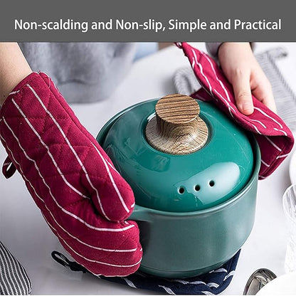 4Pcs Oven Mitts and Pot Holders, Heat Resistant Oven Mitts Set with Pothholder,Heat Resistant Microwave Gloves Safe for Baking,Cooking, BBQ (Red) - Image 2