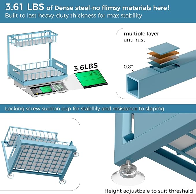 Saydear Under Sink Organizer Storage 2-Tier Premium Metal Pull-Out Kitchen Cabinet Organizer with Sliding Drawer, Height Adjustable, Heavy Duty for Kitchen & Bathroom Organizers 1 Pack Teal - Image 4