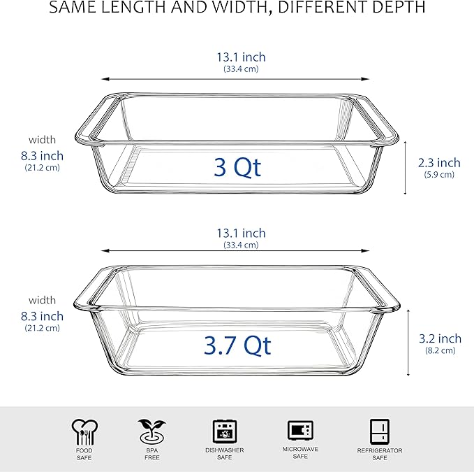 Set of 2 pcs Tempered Glass Baking Dish Set, Deep and Classic Borosilicate Glass Baking Dish Set (3.5L+2.8L). Oven, Microwave, Refrigerator and Dishwasher Safe.