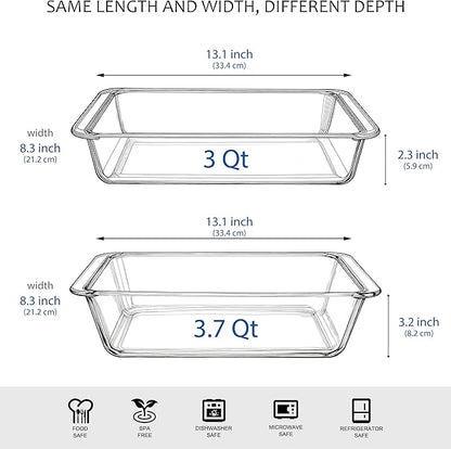 Set of 2 pcs Tempered Glass Baking Dish Set, Deep and Classic Borosilicate Glass Baking Dish Set (3.5L+2.8L). Oven, Microwave, Refrigerator and Dishwasher Safe.