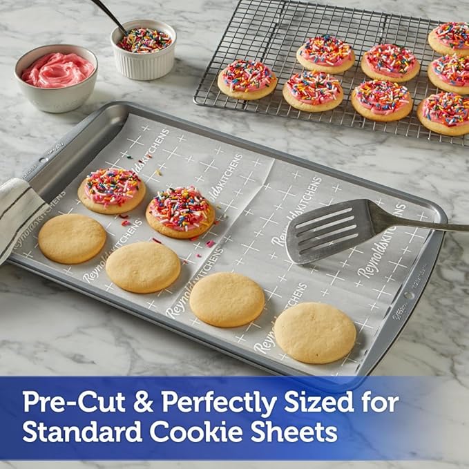 Reynolds Kitchens Cookie Baking Sheets, Pre-Cut Baking Parchment Paper Sheets for Cookies, Oven-Safe up to 425 Degrees, Reusable Up to 3X, No-Mess Cleanup, 12 in x 16 in, 22 Count (Pack of 2) - Image 5