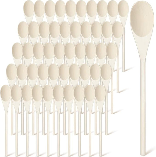 Eaasty 50 Pcs 9.8 Inch Wooden Spoons Bulk for Cooking Handle Long Wooden Spoons Stirring Spoons Oval Wood Mixing Spoons for Baking Mixing Serving Stirring Cooking Tasting Crafts