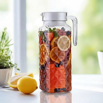 Didaey 4 Pcs Acrylic Water Pitcher with Lid, Spout Handle Clear Plastic Pitcher Heat Resistant Carafe Unbreakable Beverage Container Fridge Jug for Juice Ice Tea Sangria Lemonade(37 oz,Diamond)