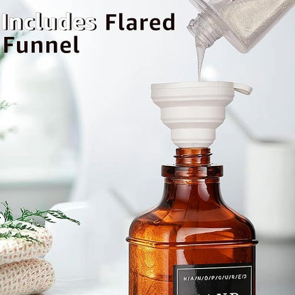 Amber Glass Soap Dispenser with Pump,Tray,Funnel, Countertop Soap and Lotion Dispenser Set of 2 with 60 Stickers, Dish and Hand Soap Dispenser Bottle for Kitchen,Bathroom,Shower,500ml/16.9oz