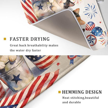 Vintage Patriotic Dish Drying Mat Cute Cats American Flag Drying Matt Kitchen Counter for Home Decor - Image 3