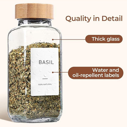 ComSaf 8 oz 6Pcs Glass Spice Jars with Label, Empty Spice Containers with Bamboo Lids, Square Seasoning Containers Trial and Supplement Set, Small Seasoning Bottles for Salt, Herbs, Sugar, Pepper - Image 4