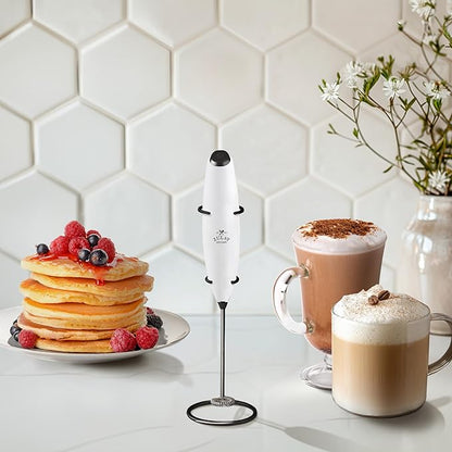 Zulay Kitchen Powerful Milk Frother Wand With 4 AA Duracell Batteries - Ultra Fast Handheld Drink Mixer - Electric Whisk Foam Maker for Coffee, Lattes, Cappuccino, Matcha & Creamer - White & Black - Image 5