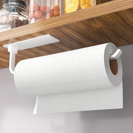 Paper Towel Holder - Self-Adhesive or Drilling, White, Upgraded Aluminum Kitchen Roll Dispenser Under Cabinet, Lighter but Stronger Than Stainless Steel! by niffgaff