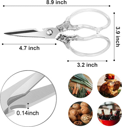 CGBE Kitchen Scissors, Multi-Purpose Kitchen Shears, Heavy Duty Food Scissors for Chicken, Poultry, Fish, Meat & Herbs with Non-Slip Grips (Transparent) - Image 3
