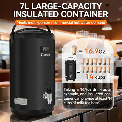 Commercial Insulated Beverage Dispenser with Stand, 2 Gallon Stainless Steel Hot & Cold Drink Dispenser with Temperature Display, Spigot for Tea and Coffee(Black) - Image 2