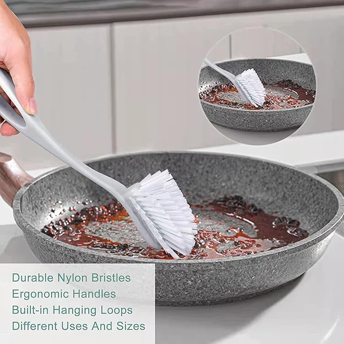 Dish & Bottle Brush Set, 4-Piece Kitchen Cleaning Brushes, Gray, Plastic Handles, Medium Bristles (Nylon or Polyester) - Image 2