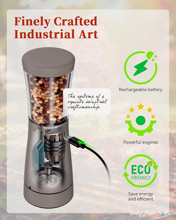 Electric Salt and Pepper Grinder Set with Storage Base, Stainless Steel Rechargeable Salt and Pepper Grinder Set with 4.5 oz Large Capacity, 1.8" Wide Mouth, Adjustable Coarseness, Ideal for Kitchen - Image 4