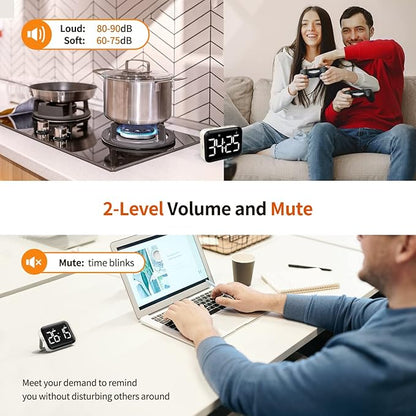 VOCOO Magnetic Kitchen Timer for Cooking with Count Up Countdown, Digital Timer Battery Powered with Large Display, 2 Brightness and Volume Levels for Classroom, Teacher, Kids - Image 4