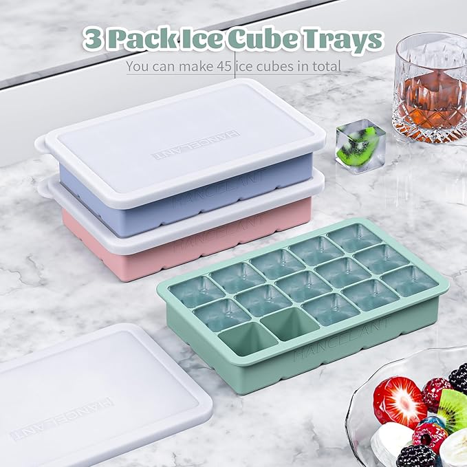 Silicone Ice Cube Tray 3 Pack, HANCELANT Ice Cube Mold, Ice Trays for Freezer with Lid for Whiskey, Baby Food, BPA Free, Easy Release - Image 6