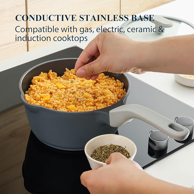 PRICUSIS Nonstick Saucepan Set with Lids, 2QT and 2.7QT Ceramic Sauce Pan Set, Non Toxic Sauce Pots with Pour Spouts for Multipurpose Use, PTFE, PFOA & PFAS Free, Induction Compatible. - Image 4