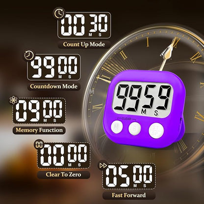 6 Pack Digital Kitchen Timer Small Classroom Timers for Kids Teachers (Blue&Purple) - Image 6