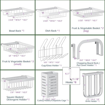 PUSDON Over Sink Dish Drying Rack Stainless Steel, Adjustable Large Dish Drainer for Storage Kitchen Organization White 3 Tier - Standard(34"-46")
