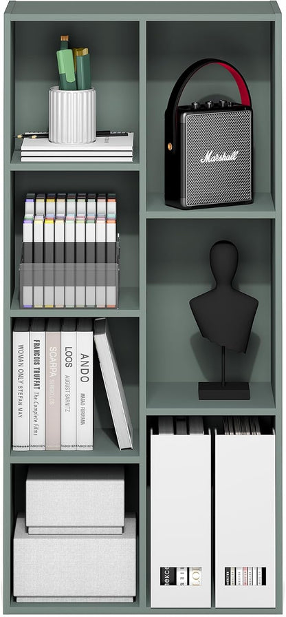 Furinno LUDER Book Shelf, 7-Cube Bookshelf, Bookcase with Open Shelves, 9.4 x 19.5 x 41.7, Easy Assembly, for Living Room, Bedroom, Home Office, Sage Green - Image 5