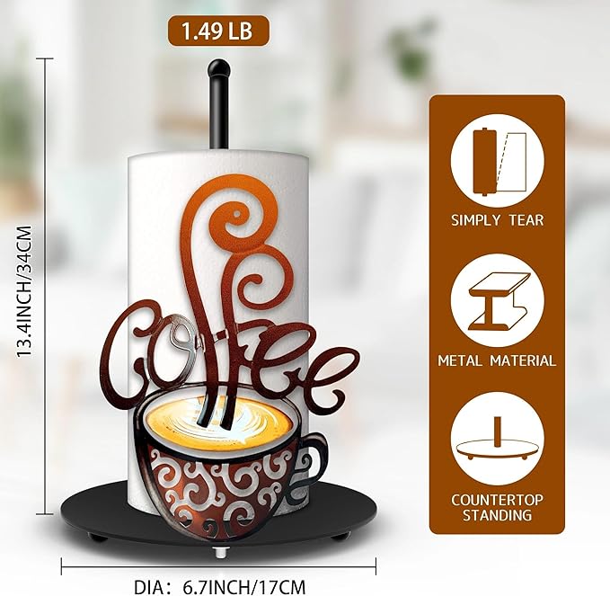 Hexagram Coffee Paper Towel Holder, Coffee Kitchen Bar Decor, Retro Decor for Kitchen Bar Bathroom Countertop, Cute Vintage Antique Housewarming Gifts for Women Men