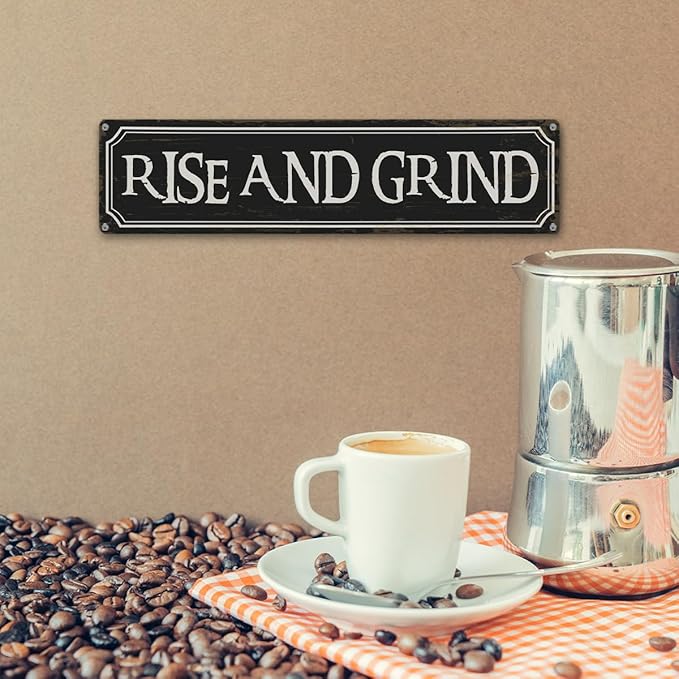 Coffee Decor Signs, Rise and Grind Sign, Retro Metal Tin Sign, Coffee Home Decor for Kitchen, Cafe Decoration, Coffees Station Decors, Decorative Metal Wall Signs 15.8x4 Inches - Image 6
