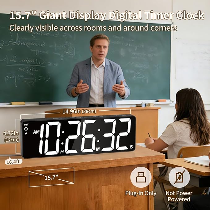 VOCOO 15.7" Large Digital Wall Timer with 99H Countdown, Count Up, Clock and Remote Control, 18 Colors RGB Wall Clock for Office, Home Decor, Kitchen, Living Room, Gym, Classroom