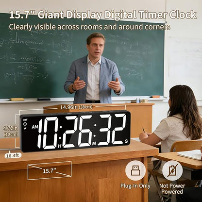 VOCOO 15.7" Large Digital Wall Timer with 99H Countdown, Count Up, Clock and Remote Control, 18 Colors RGB Wall Clock for Office, Home Decor, Kitchen, Living Room, Gym, Classroom